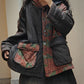 Women Autumn Retro Flower Colorblock Hooded Padded Coat