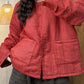 Women Winter Retro Solid O-Neck Ramie Padded Coat