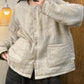 Women Winter Retro Solid O-Neck Ramie Padded Coat