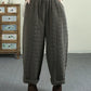 Women Winter Retro Solid Ramie Padded Harem Pants