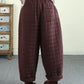 Women Winter Retro Solid Ramie Padded Harem Pants