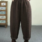 Women Winter Retro Solid Ramie Padded Harem Pants