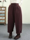 Women Winter Retro Solid Ramie Padded Harem Pants