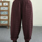 Women Winter Retro Solid Ramie Padded Harem Pants