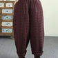 Women Winter Retro Solid Ramie Padded Harem Pants