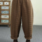 Women Winter Retro Solid Ramie Padded Harem Pants