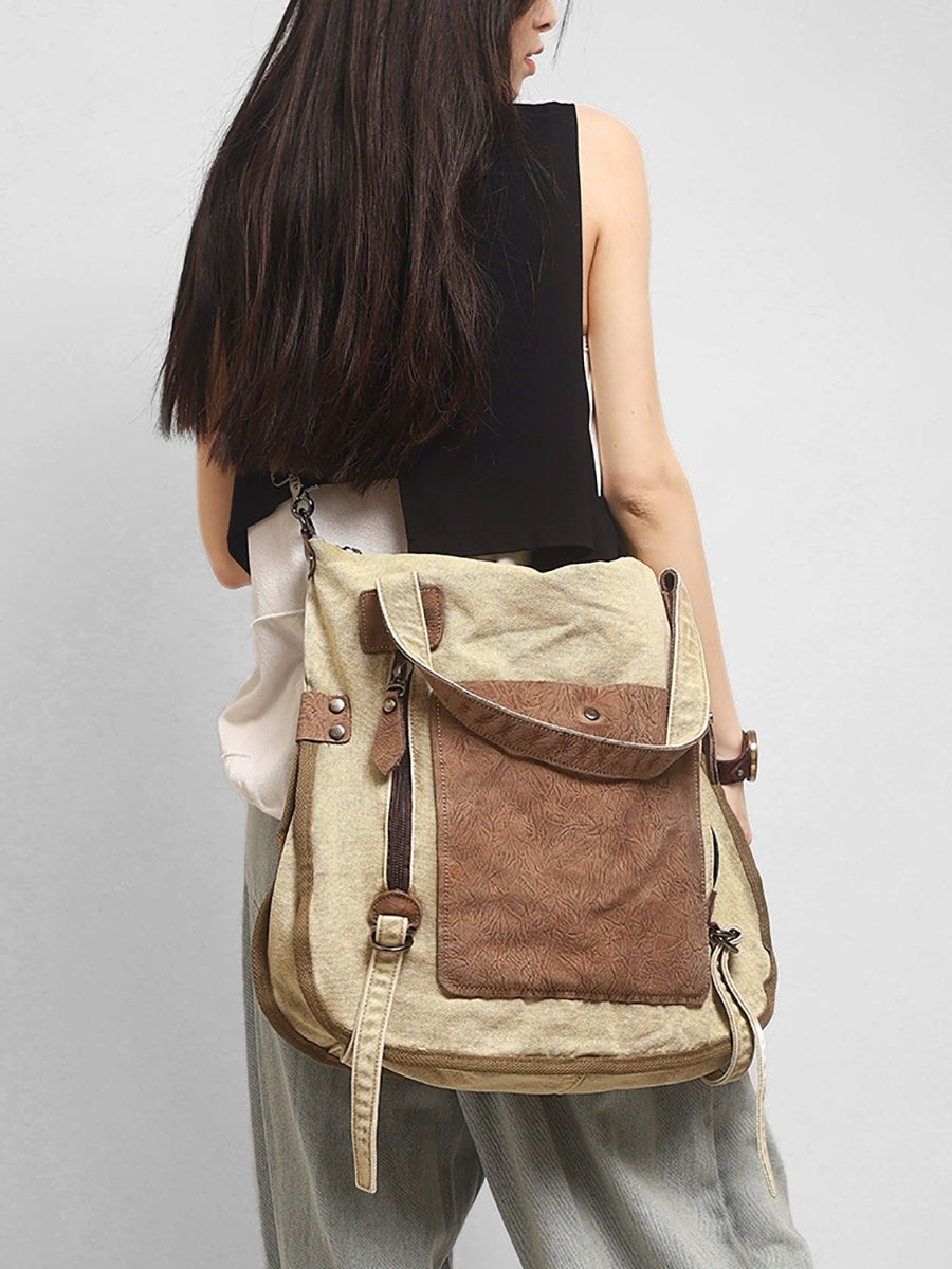 Women Casual Square Colorblock Canvas Shoulde Bag