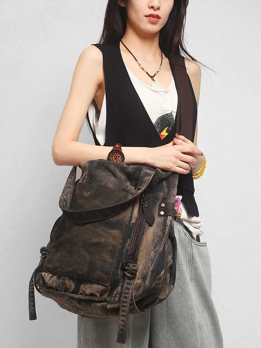 Women Casual Square Colorblock Canvas Shoulde Bag