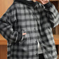 Women Autumn Retro Plaid Hooded Padded Coat