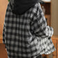 Women Autumn Retro Plaid Hooded Padded Coat