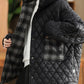 Women Autumn Retro Plaid Hooded Padded Coat