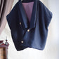 Women Retro Solid V-Neck Buttoned Vest Coat