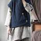 Women Retro Solid V-Neck Buttoned Vest Coat