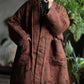 Women Autumn Retro Cotton Flower V-Neck Padded Coat