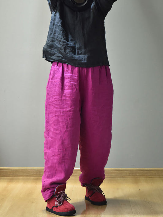 Women Winter Retro Solid Padded Linen Harem Pants