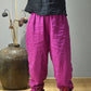 Women Winter Retro Solid Padded Linen Harem Pants