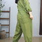 Women Vintage Solid Long Sleeve Loose Jumpsuits