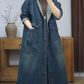 Women Autumn Retro Solid Hooded Long Coat