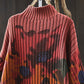 Women Autumn Artsy Flower Half-Turtleneck Sweater