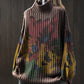 Women Autumn Artsy Flower Half-Turtleneck Sweater