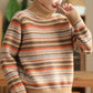 Women Autumn Casual Stripe Turtleneck Sweater