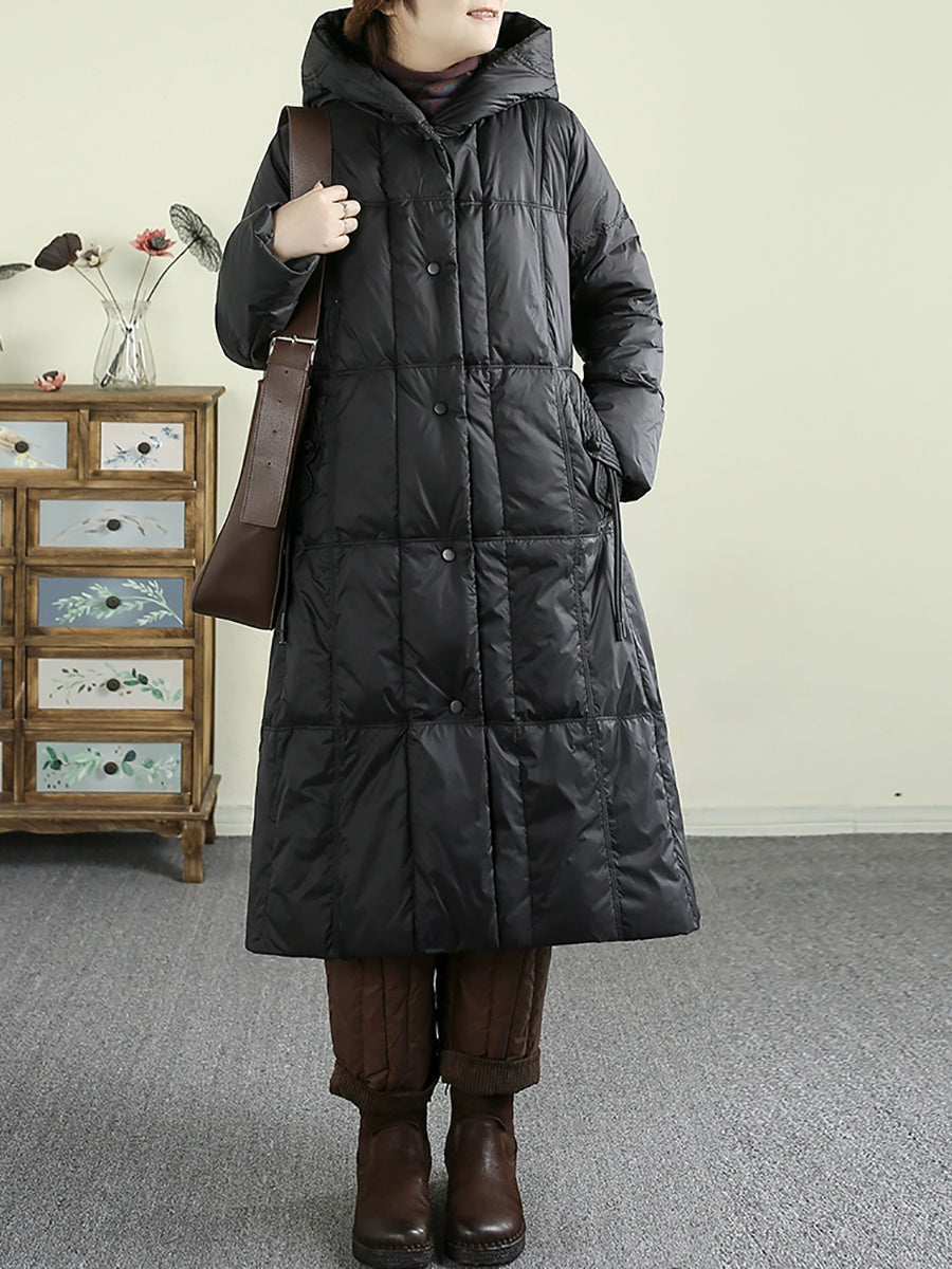 Women Winter Casual Solid Hooded Long Down Coat