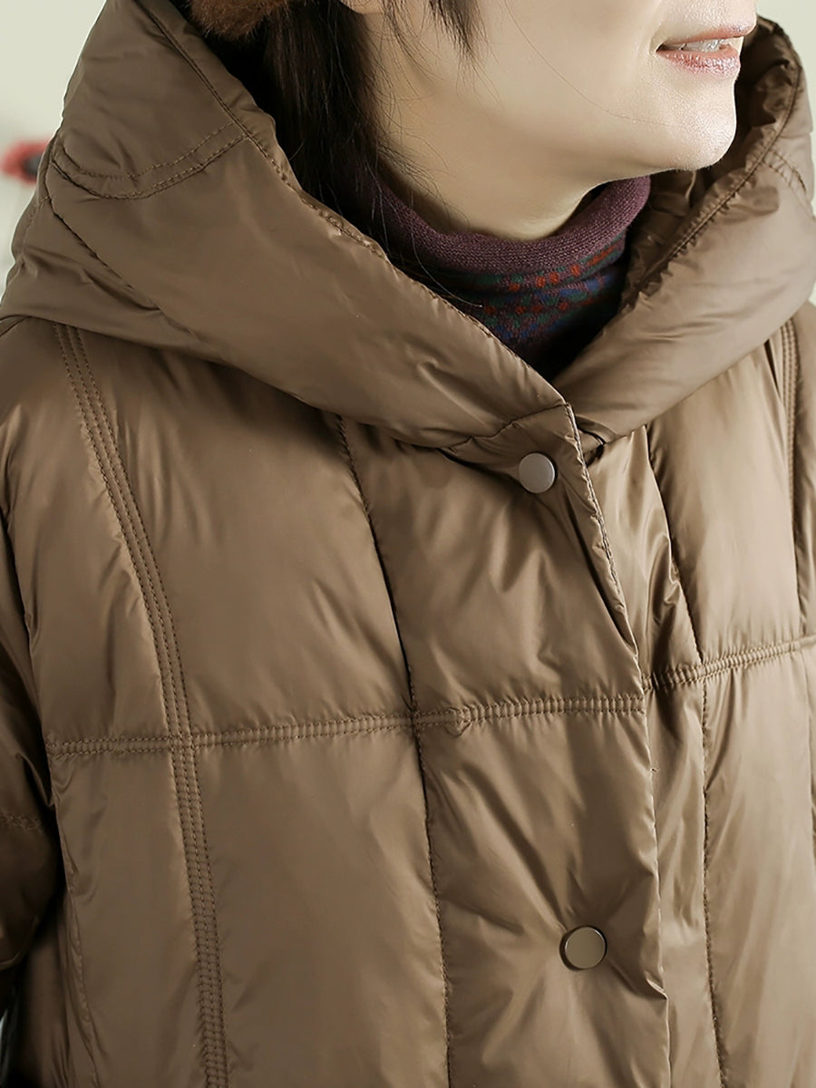 Women Winter Casual Solid Hooded Long Down Coat