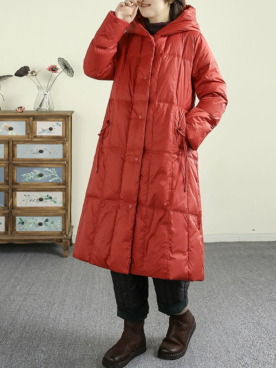 Women Winter Casual Solid Hooded Long Down Coat