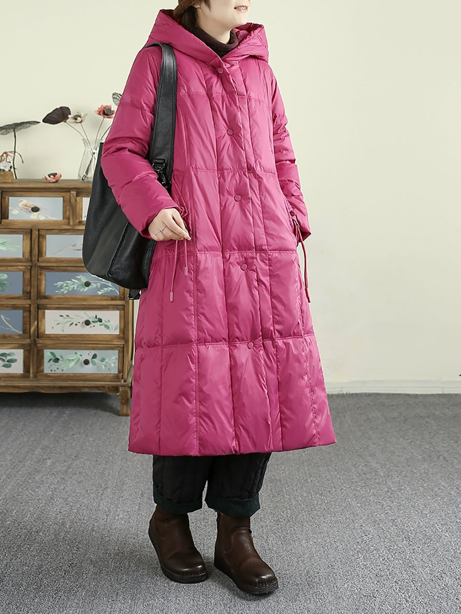 Women Winter Casual Solid Hooded Long Down Coat