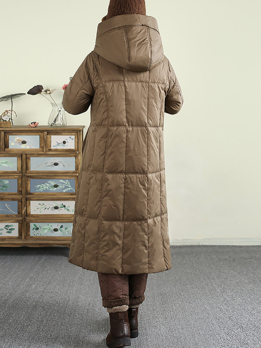 Women Winter Casual Solid Hooded Long Down Coat