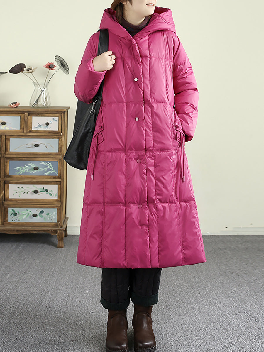 Women Winter Casual Solid Hooded Long Down Coat