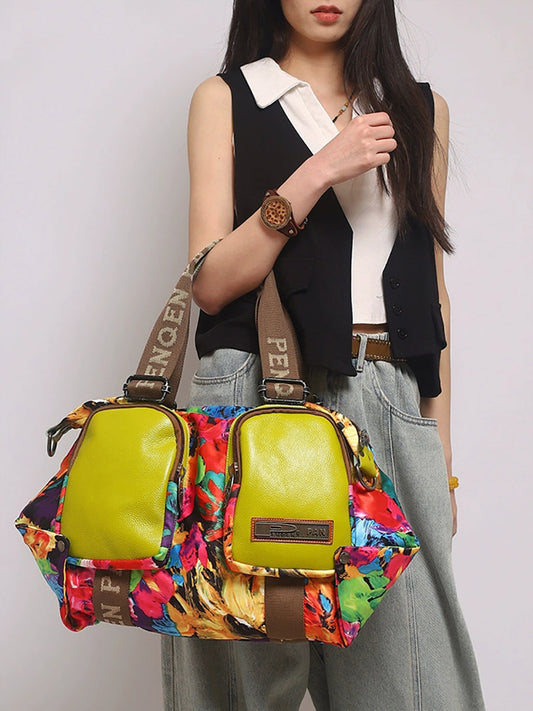 Women Fashion Flower Patchwork Shouder Bag Handbag