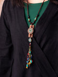 Women Vintage Bead Weave Alloy Pandent Tassel Sweater Necklace