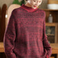 Women Autumn Casual Flower Knit  Half-Turtleneck Sweater