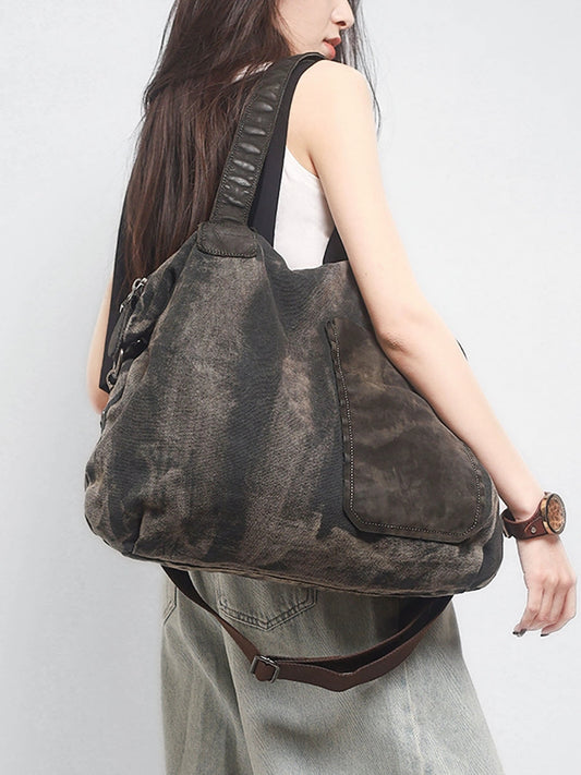 Women Vintage Canvas Spliced Handbag Shoulder Bag