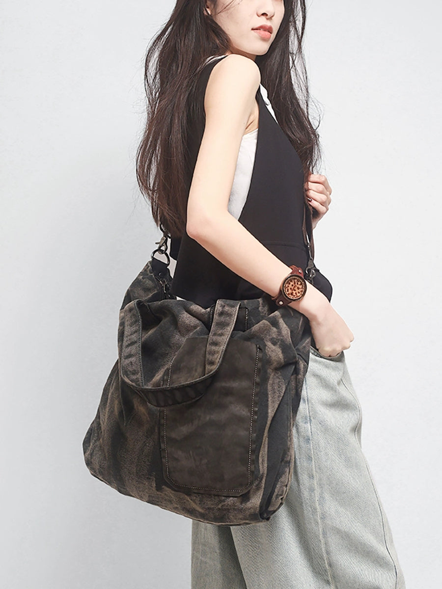 Women Vintage Canvas Spliced Handbag Shoulder Bag