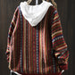 Women Autumn Casual Stripe Knit V-Neck Sweater