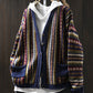 Women Autumn Casual Stripe Knit V-Neck Sweater