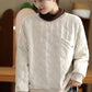 Women Winter Casual Pure Color Linen O-Neck Sweatshirt