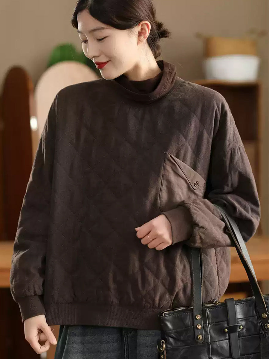 Women Winter Casual Pure Color Linen O-Neck Sweatshirt