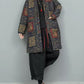 Women Autumn Retro Flower Turn-down Collar Padded Coat