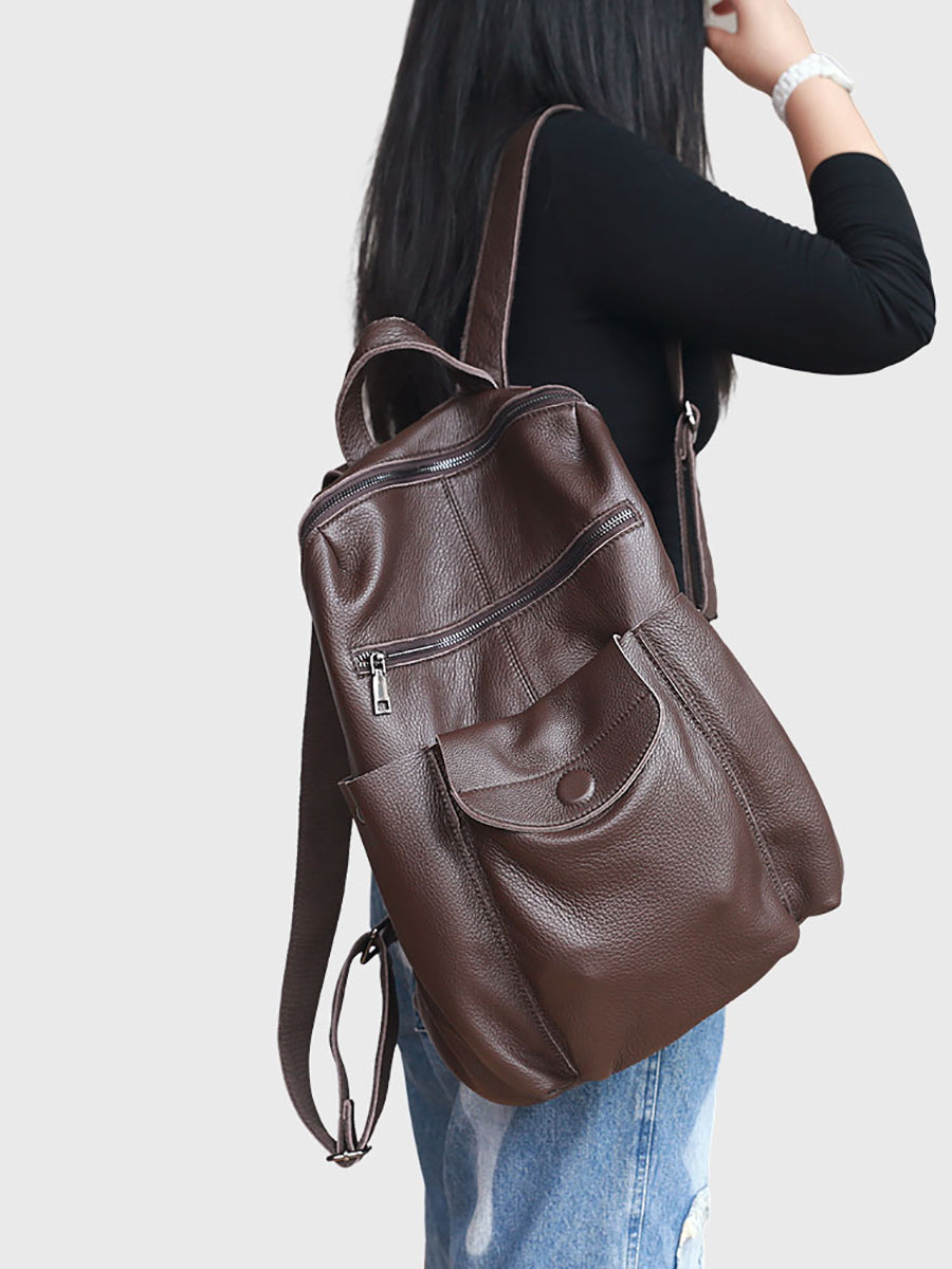 Women Retro Leather Spliced Backpack