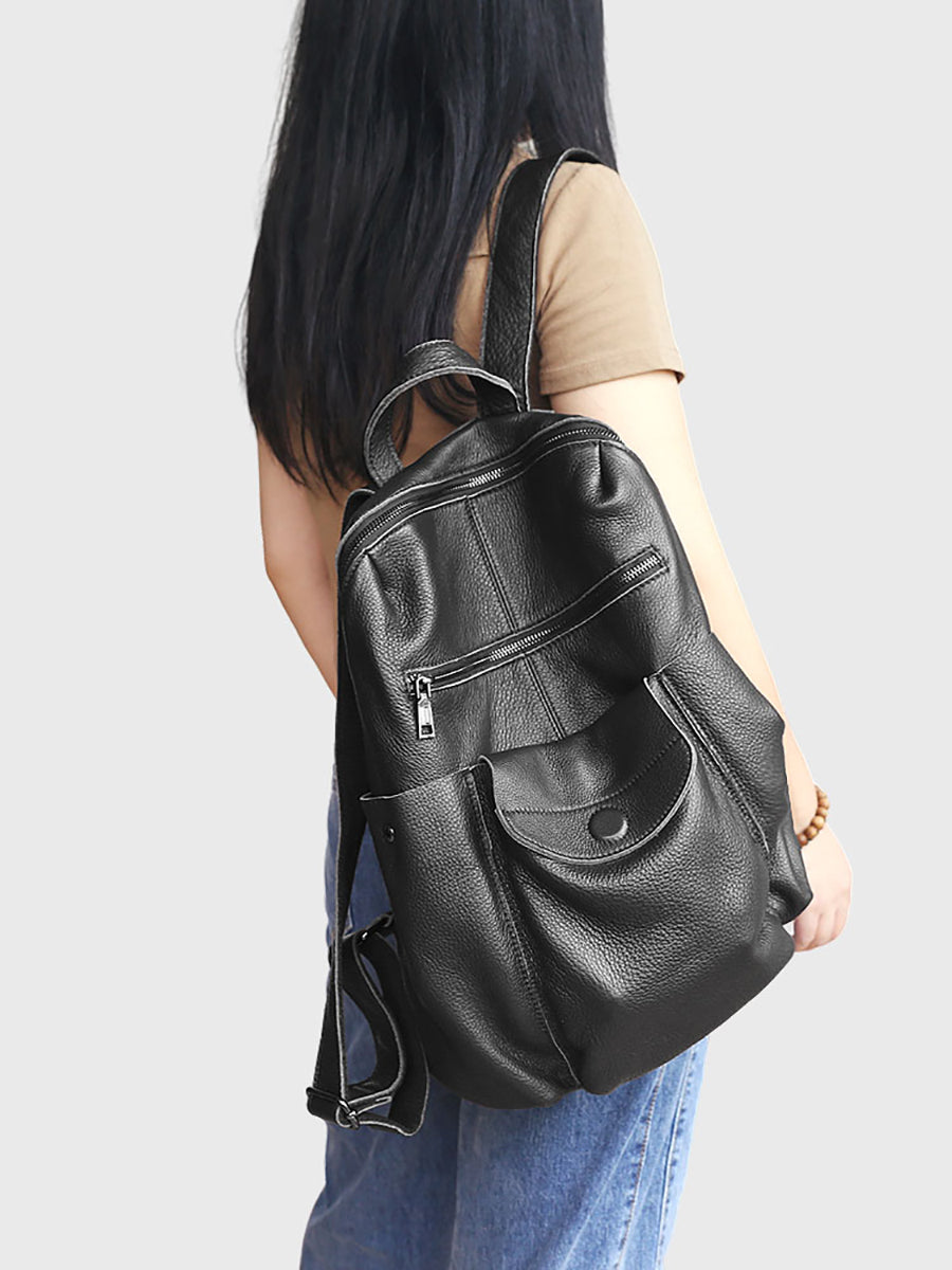 Women Retro Leather Spliced Backpack