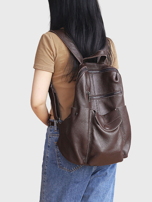 Women Retro Leather Spliced Backpack