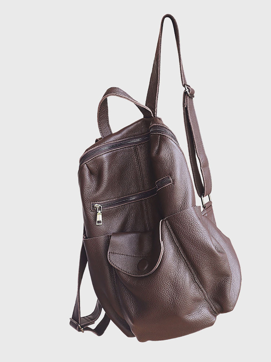 Women Retro Leather Spliced Backpack