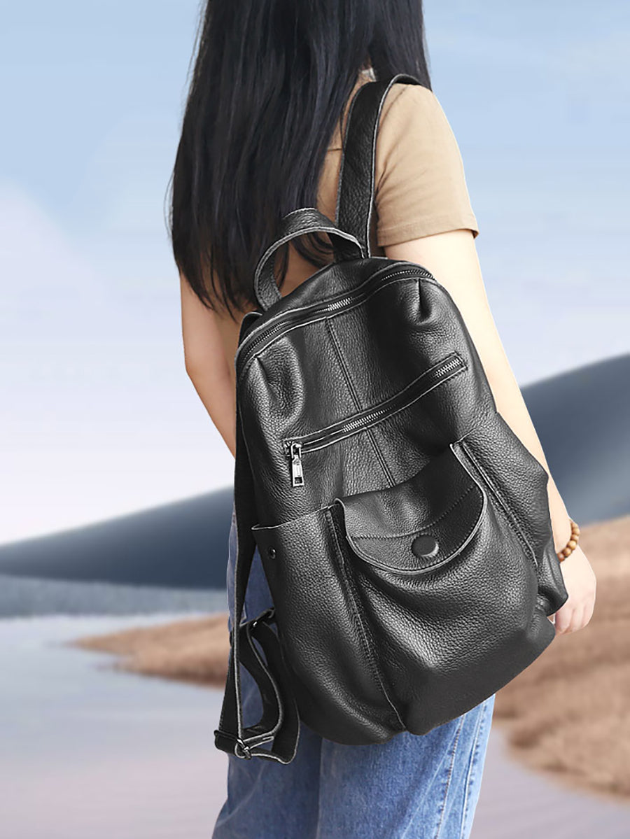 Women Retro Leather Spliced Backpack