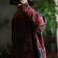 Women Ethnic Red Flower Stand Collar Cotton Padded Coat