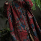 Women Ethnic Red Flower Stand Collar Cotton Padded Coat