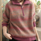 Women Autumn Casual Stripe Colorblock Stand Collar Sweater