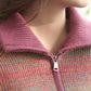 Women Autumn Casual Stripe Colorblock Stand Collar Sweater